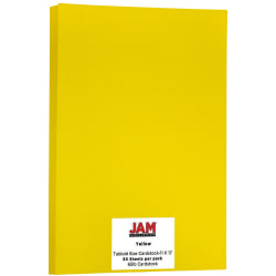 JAM Paper® Card Stock, Solar Yellow, Ledger (11" x 17"), 65 Lb, 30% Recycled, Pack Of 50