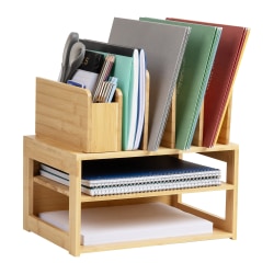 Realspace® Bamboo Desktop Organizer, 13-1/2"H x 13-3/4"W x 9-3/4"D, Natural