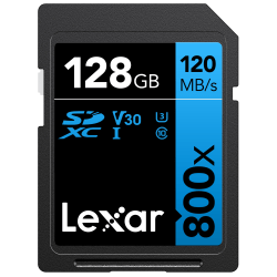 Lexar High Performance BLUE Series 800x SDHC/SDXC Flash Memory Card, 128GB, LSD128GCB1NL800
