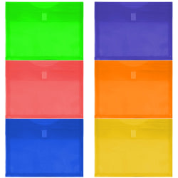 JAM Paper® Plastic Envelopes, 9-3/4" x 13", Hook &amp; Loop Closure, Assorted Colors, Pack Of 6 Envelopes