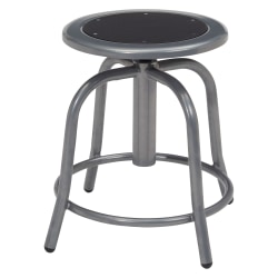 National Public Seating® 18&rdquo; - 24&rdquo; Height Adjustable Swivel Stool, Black Steel Seat, Gray Frame
