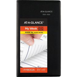 AT-A-GLANCE® DayMinder® Academic 2025-2026 Weekly Planner, Black, Pocket, 3 1/2&quot; x 6&quot;
