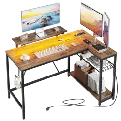 Bestier 48&quot;W L-Shaped LED Gaming Computer Desk With Power Outlet &amp; Headset Hook,Rustic Brown
