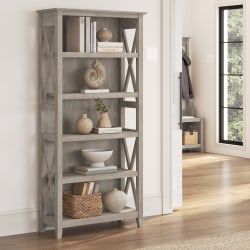 Bush Business Furniture Key West 66"H 5-Shelf Bookcase, Washed Gray, Standard Delivery