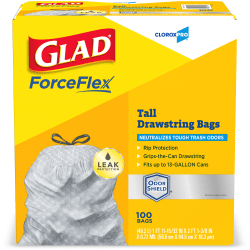 CloroxPro&trade; Glad ForceFlex Tall Kitchen Drawstring Trash Bags, 13 Gallon, Grey, Box Of 100