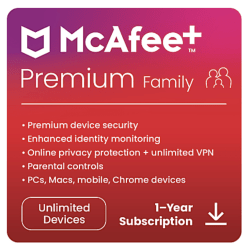 McAfee®+ Premium Antivirus &amp; Internet Security Software, Family Unlimited Devices, 1-Year Subscripton, Download