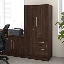Bush Business Furniture Vista 29"W Wardrobe Cabinet with Drawers, Black Walnut, Standard Delivery