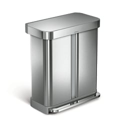 simplehuman Rectangular Step Can With Liner Pocket, 15.3 Gallons, Dual-Compartment Recycling, Brushed Stainless Steel