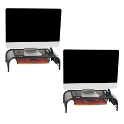 Mind Reader Monitor Stand Ventilated Laptop Riser Metal Paper Tray, 5 1/2&quot;H x 11 1/2&quot;W x 20&quot;D, Black, Set of 2 Organizers