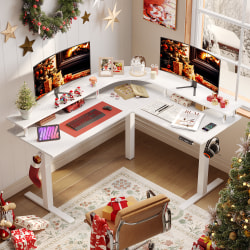 Bestier 63&quot; Electric Adjustable-Height L-Shaped Standing Desk, White