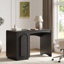 Bestier 47" Modern Arched Wood Home Office Executive Desk with 3 Drawers for Storage, Black
