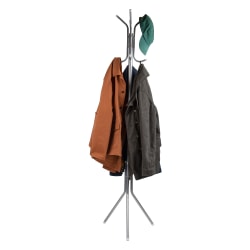 Mind Reader Coat Rack Multi-Hook Organizer for Office or Entryway, 69"H x 16-1/2"W x 14-3/4"L, Silver