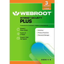 Webroot - Internet Security Plus + Antivirus Protection - 3 Devices -1 Year Download - Android, Apple iOS, Chrome, Mac OS, Windows