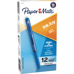 Paper Mate® InkJoy® Gel Pens, Medium Point, 0.7 mm, Blue Barrel, Blue Ink, Pack Of 12