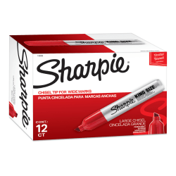 Sharpie® King-Size Permanent Markers, Chisel Point, Red Ink, Pack Of 12 Markers