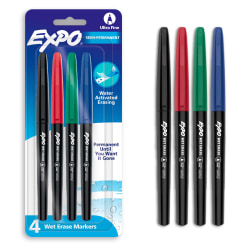 EXPO® Wet-Erase Ultra Fine-Tip Markers, Assorted Colors, Pack Of 4