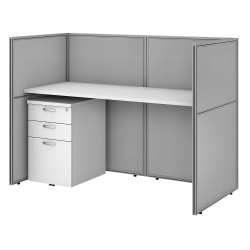 Bush Business Furniture Easy Office 60W Straight Desk With File Cabinet And 45"H Closed Panels, Pure White, Standard Delivery