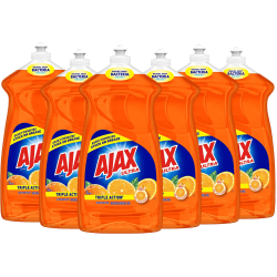 AJAX Triple Action Dish Liquid, 52 Oz, Orange, Carton Of 6 Bottles