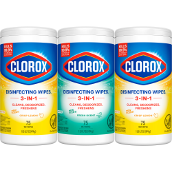 Clorox Disinfecting Cleaning Wipes Variety Pack, Fresh Scent and Crisp Lemon, 75 Count Each, Pack of 3 (60379)