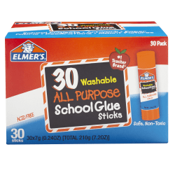 Elmer's All Purpose School Glue Sticks, Washable, 7 Gram (0.24 Ounce) Glue Sticks, 30 Count