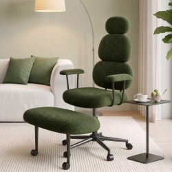 Pinmoco Cloud Stack Ergonomic Fabric Modern Big &amp; Tall Office Chair with Ottoman, Green