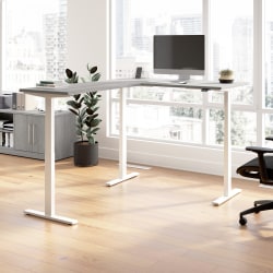Bush Business Furniture Move 60 Series 60"W Height Adjustable L Shaped Standing Desk, Platinum Gray/White Powder Coat, Standard Delivery