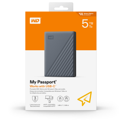 Western Digital My Passport® USB-C&trade; Portable Hard Drive, 5TB, Silicon Gray