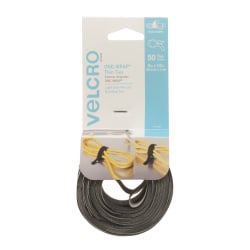 VELCRO® Brand One-Wrap Thin Ties, 8&quot; x 1/2&quot;, Gray/Black, Pack Of 50 Ties