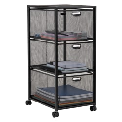 Mind Reader Multipurpose Cart with Drawers, Metal Mesh, Black, 25"H x 14"W x 11"L