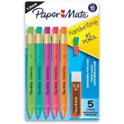 Paper Mate® Handwriting Mechanical Pencil Set, #2 Lead, 1.3 mm, Assorted Colors, Pack Of 5 Pencils