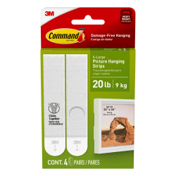 Command&trade; Picture Hanging Strips, 20 lb, White, Pack Of 4 Pairs Of Strips