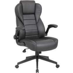 Boss Office Products Ergonomic LeatherPlus&trade; Bonded Leather High-Back Executive Chair, Black