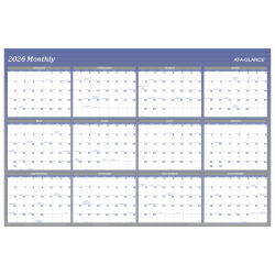 AT-A-GLANCE® 2026 Vertical Horizontal Reversible Erasable Yearly Wall Calendar, Blue, Extra Large, 48" x 32"