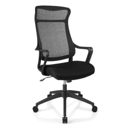 Realspace&reg; Lenzer Mesh High-Back Task Chair, Black, BIFMA Compliant