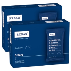 RXBAR Adult Bars, Blueberry, 1.83 Oz, 5 Bars Per Pack Count, Case Of 2 Packs