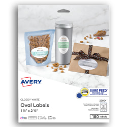 Avery® Printable Blank Labels, 22804, Oval, 1.5" x 2.5", Glossy White, Pack Of 180 Customizable Labels