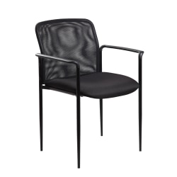 Boss Office Products Stackable Guest Chair with Arms, Mesh Back &amp; Fabric Seat, Black