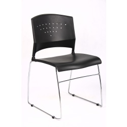 Boss Office Products Poly Stackable Chrome Chair, Black/Silver