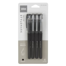Office Depot Brand Porous Point Pens Fine Point 0 5 Mm Black Barrel Black Ink Pack Of 4 Office Depot
