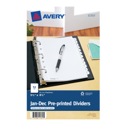 Avery® Mini Preprinted Dividers, 5-1/2&quot; x 8-1/2&quot;, 12-Tab (Jan.-Dec.), White, 1 Set