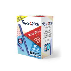 Paper Mate® Write Bros. Ballpoint Stick Pens, Medium Point, 1.0 mm, Blue Barrel, Blue Ink, Pack Of 60