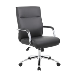 Boss Office Products Modern Executive Conference Ergonomic Chair, Caressoft&trade; Vinyl, Black/Chrome