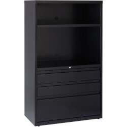 Lorell Smart Storage 36 W Lateral 3 Drawer Combo File Cabinet Metal Black Office Depot