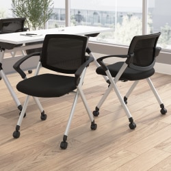 Bush Business Furniture Envision Mesh Mid Back Folding Chairs with Arms - Set of 2, Black Nylon, Standard Delivery