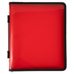 JAM PAPER 3 Ring Plastic Zipper Binder, 1.5 inch, Red, Sold Individually