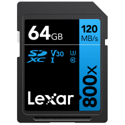 Lexar High Performance BLUE Series 800x SDHC/SDXC Flash Memory Card, 64GB, LSD64GCB1NL800