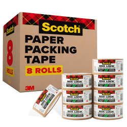 Scotch® Box Lock Paper Packing Tape, 8 Tape Rolls, 1.88 in x 25 yd, 3&quot; Core, Extreme Grip Moving Tape, Brown