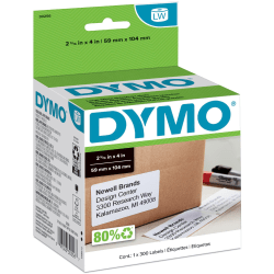 DYMO® White LabelWriter® Shipping Labels, 30256, 2 5/16&quot; x 4&quot;,Roll Of 300