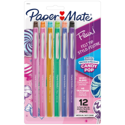 Paper Mate® Flair® Candy Pop Felt-Tip Markers, Medium Point (0.7mm), Assorted Colors, Pack Of 12