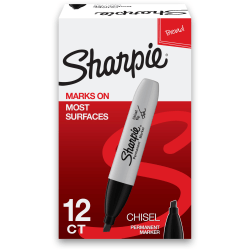 Sharpie® Permanent Markers, Chisel Tip, Black Ink, Pack Of 12 Markers